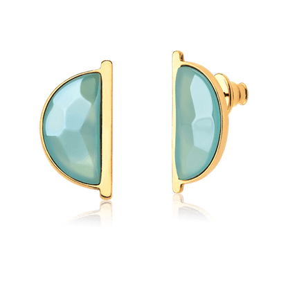 Brinco Escudo - Ágata Azul Céu — Ouro 18K | Aimer Joias | brinco semijoia feminina pedra natural