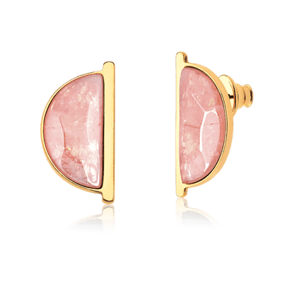 Brinco Escudo - Quartzo Rosa — Ouro 18K | Aimer Joias | brinco semijoia feminina pedra natural