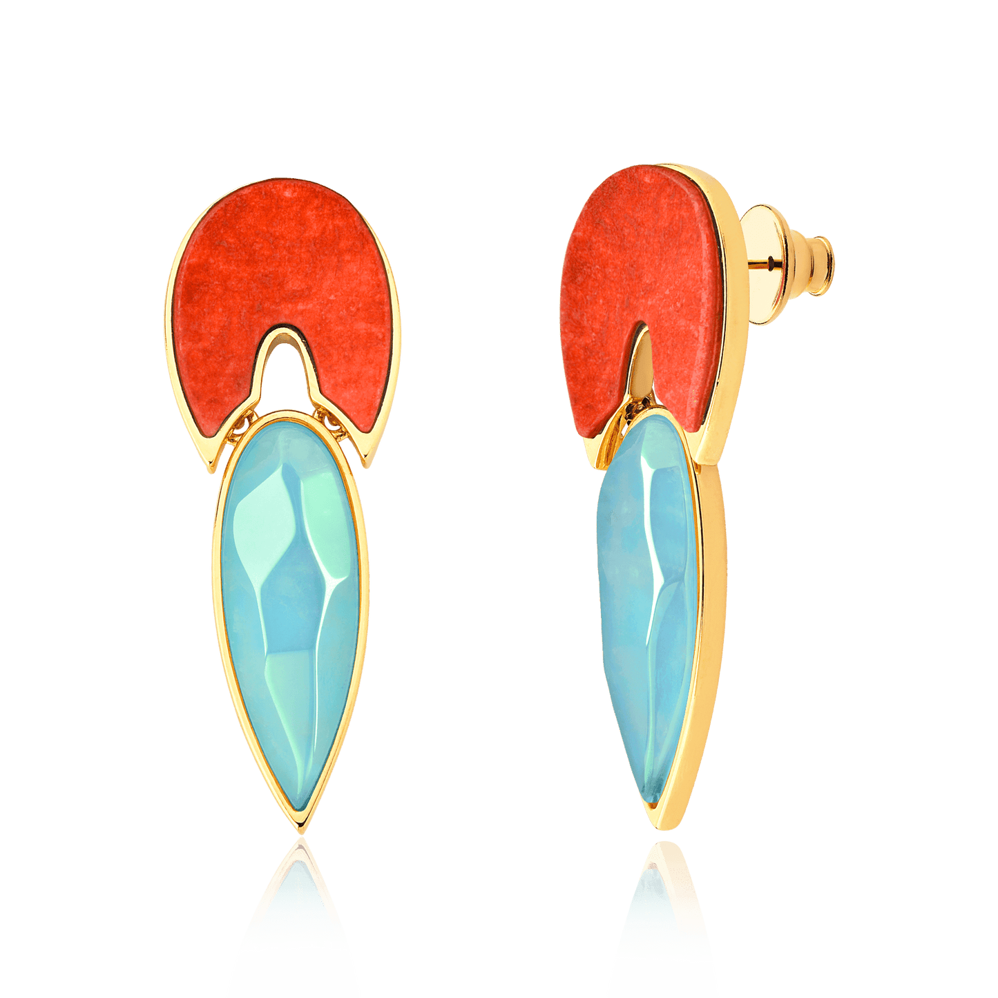 Conjunto Flor de Lótus - Feldspato Laranja + Ágata Azul Céu — Ouro 18K | Aimer Joias | semijoia feminina pedra natural