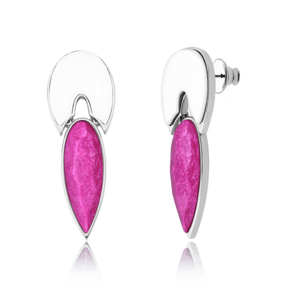 Conjunto Flor de Lótus - Porcelana + Feldspato Rosa Pink — Ródio Negro | Aimer Joias | semijoia feminina pedra natural