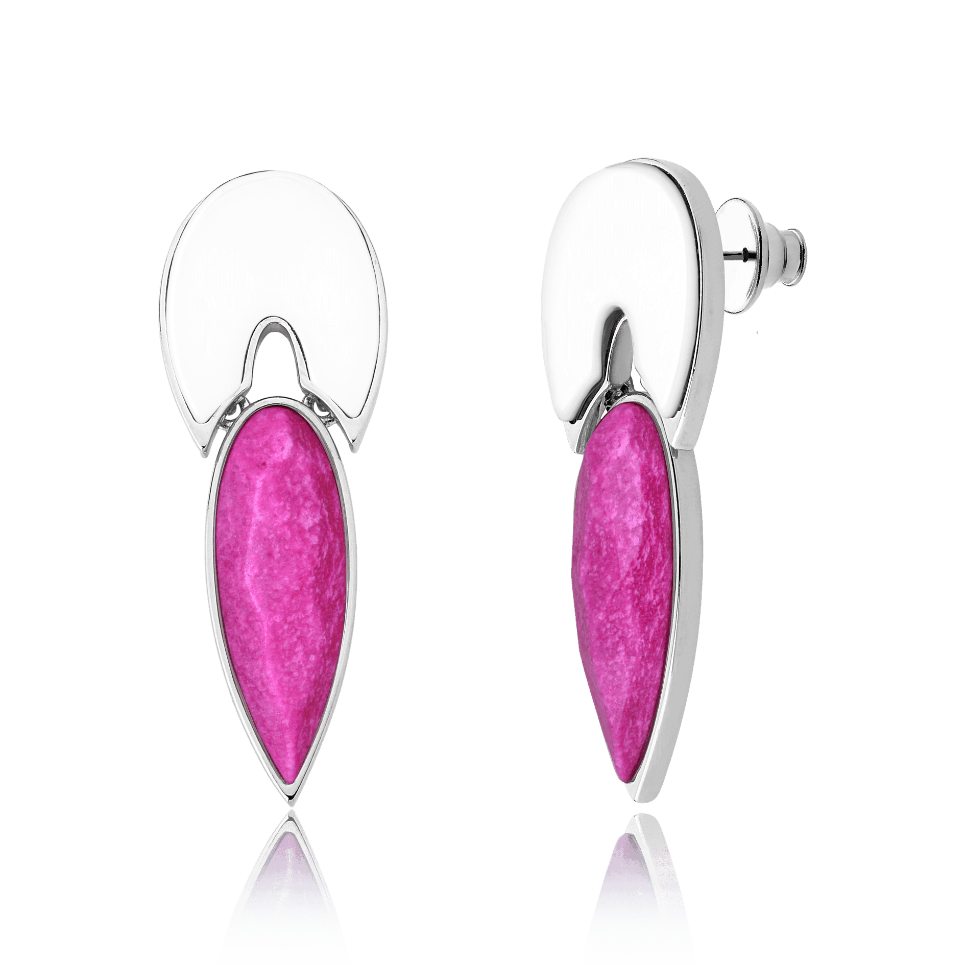 Conjunto Flor de Lótus - Porcelana + Feldspato Rosa Pink — Ródio Negro | Aimer Joias | semijoia feminina pedra natural