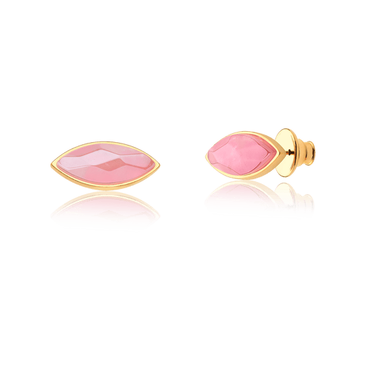 Brinco Pétala - Quartzo Rosa — Ouro 18K | Aimer Joias | semijoia feminina pedra natural