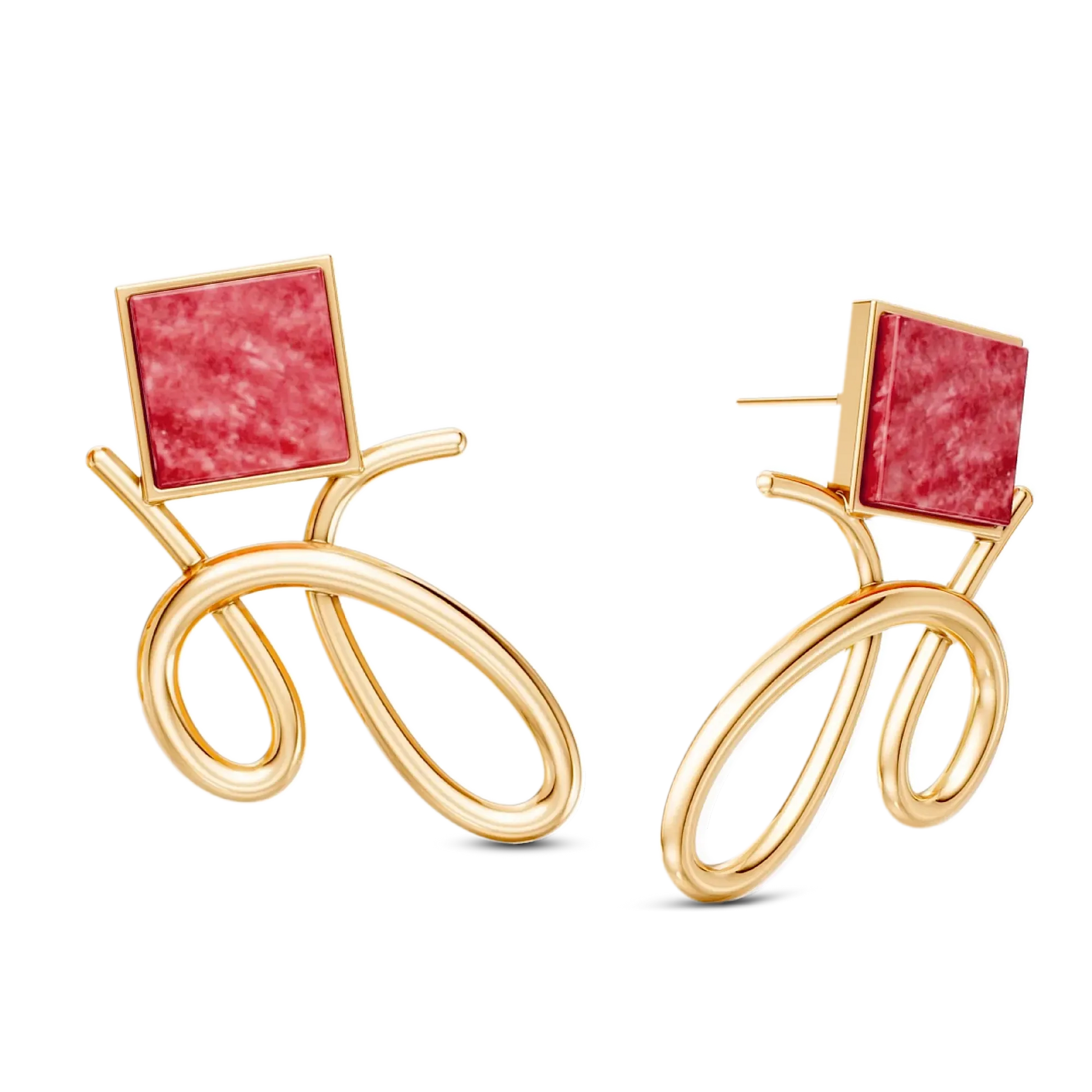 Brinco Esboço com Feldspato Vermelho em banho ouro 18k | Coleção Entre o Traço e a Forma Aimer Joias