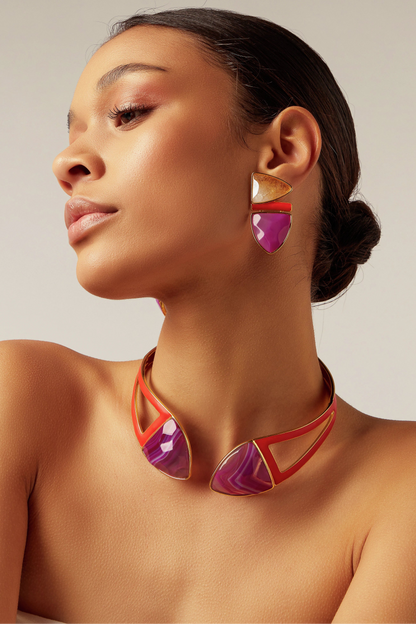 Choker Makeda - Ágata Rosa Pink Listrada