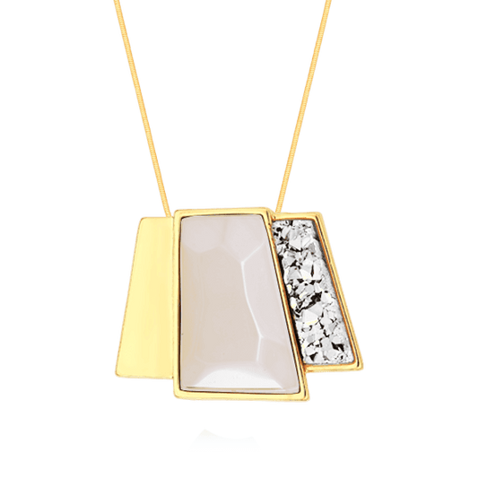 Colar Cascata com Ágata Branca e Drusa Platina | Colar feminino com pedra natural Aimer Joias