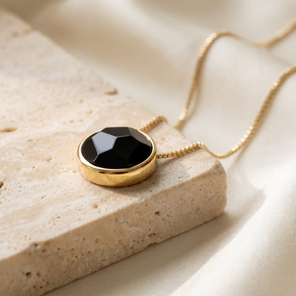 Colar Classic - Obsidiana Negra, banhado a ouro 18k