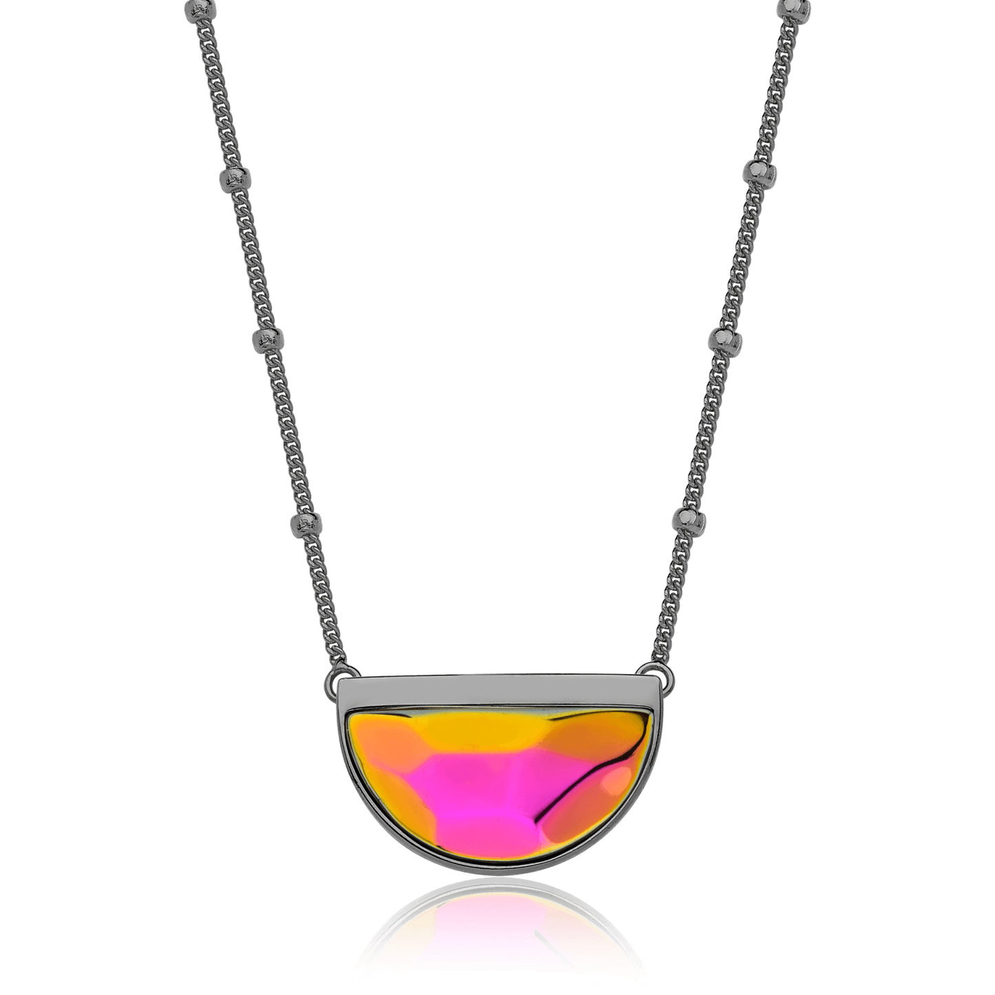 Colar Escudo - Cristal Multicolorido — Ródio Negro | Aimer Joias | semijoia feminina pedra natural