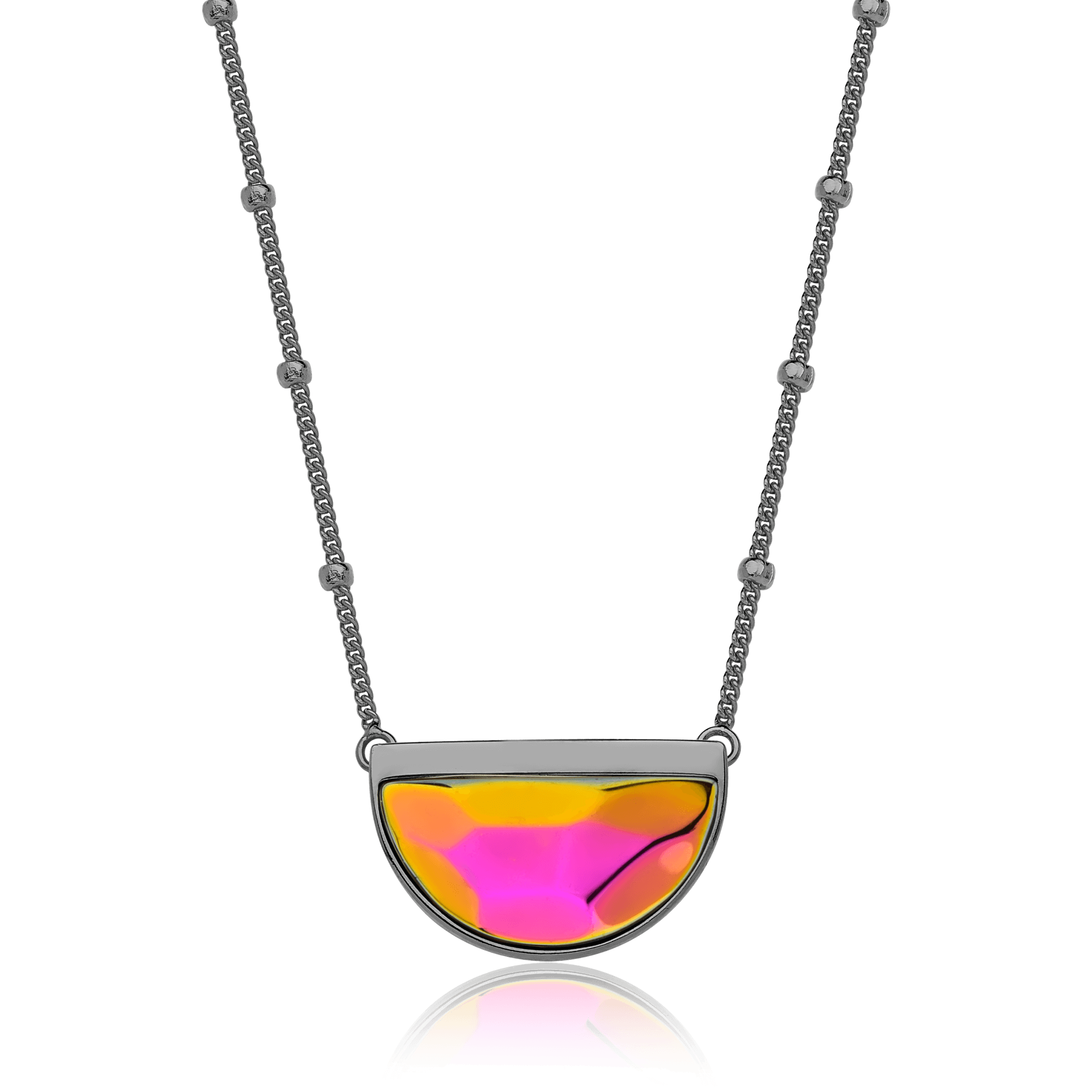 Colar Escudo - Cristal Multicolorido — Ródio Negro | Aimer Joias | semijoia feminina pedra natural