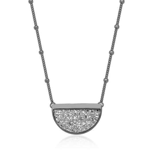 Colar Escudo - Drusa Platina — Ródio Negro | Aimer Joias | semijoia feminina pedra natural
