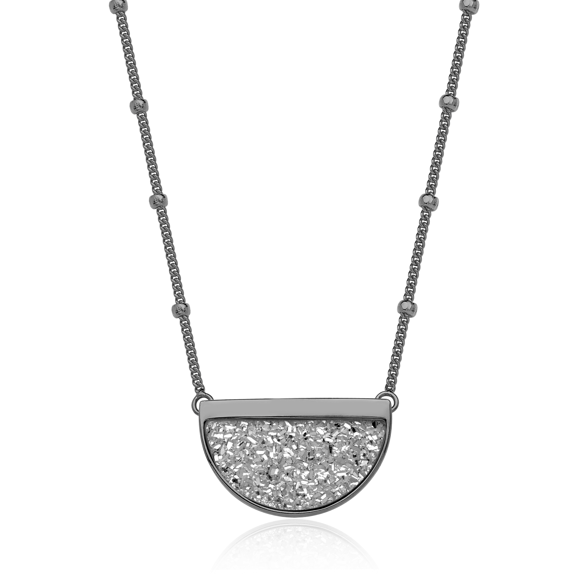 Colar Escudo - Drusa Platina — Ródio Negro | Aimer Joias | semijoia feminina pedra natural