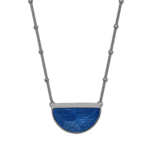 Colar Escudo - Feldspato Azul Anil — Ródio Negro | Aimer Joias | semijoia feminina pedra natural