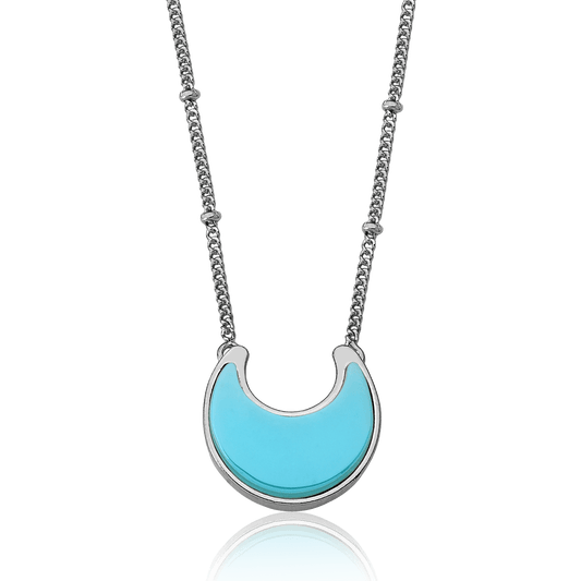 Colar Lua - Ágata Azul Céu — Ródio Negro | Aimer Joias | semijoia feminina pedra natural