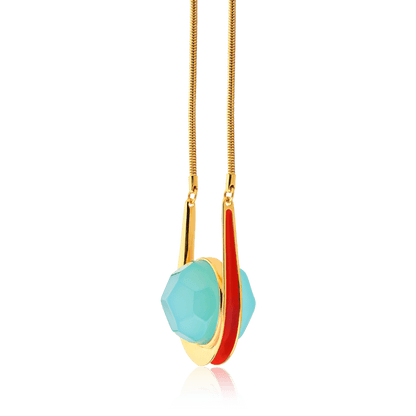 Colar Magnetismo - Esmaltado Laranja/Azul Céu Semijoias de luxo e design exclusivo