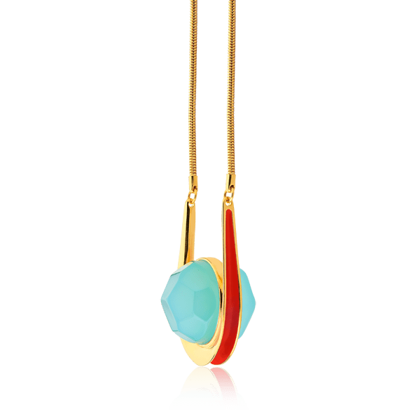 Colar Magnetismo - Esmaltado Laranja/Azul Céu Semijoias de luxo e design exclusivo