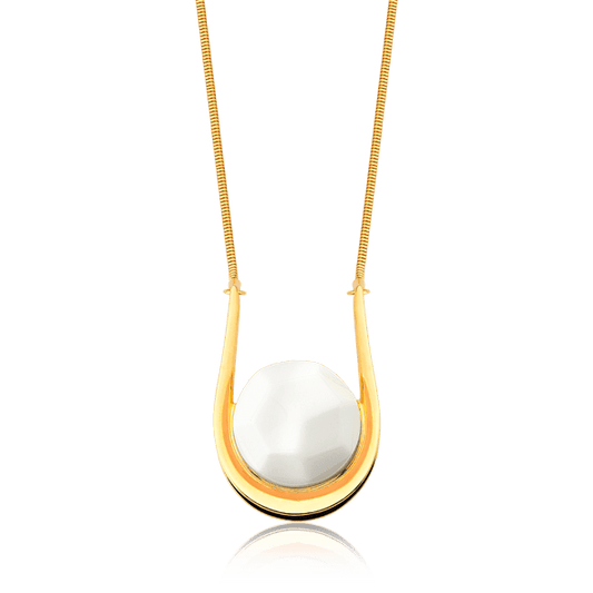 Colar Magnetismo esmaltado preto com porcelana em banho ouro 18k | Aimer Joias