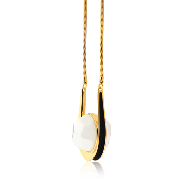 Colar Magnetismo preto e porcelana — design geométrico sofisticado | Aimer Joias