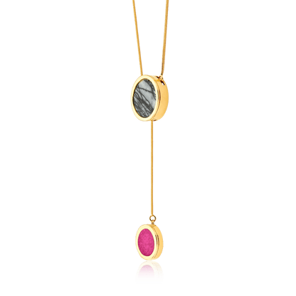 Colar Solene - Jaspe Net e Feldspato Rosa Pink Semijoias de luxo e design exclusivo