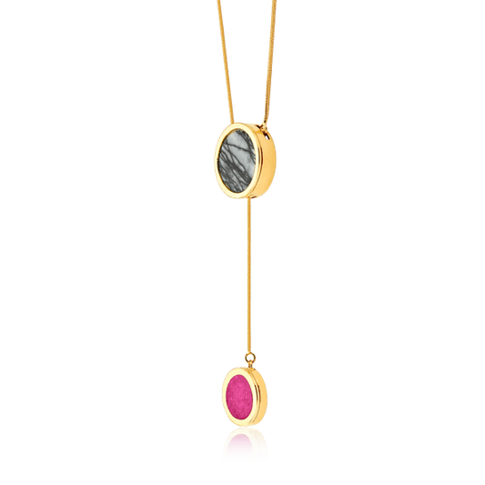 Colar Solene - Jaspe Net e Feldspato Rosa Pink Semijoias de luxo e design exclusivo