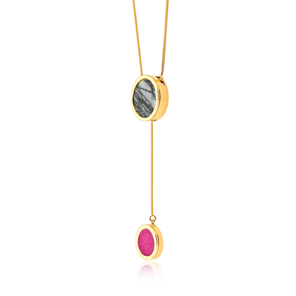 Colar Solene - Jaspe Net e Feldspato Rosa Pink Semijoias de luxo e design exclusivo