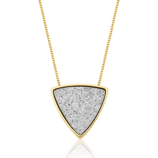 Colar Triângulo - Drusa Platina — Ouro 18K | Aimer Joias | semijoia feminina pedra natural