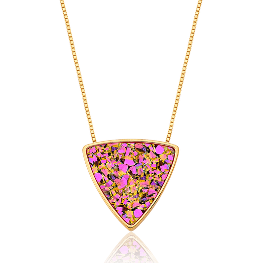 Colar Triângulo - Drusa Multicolorida — Ouro 18K | Aimer Joias | semijoia feminina pedra natural