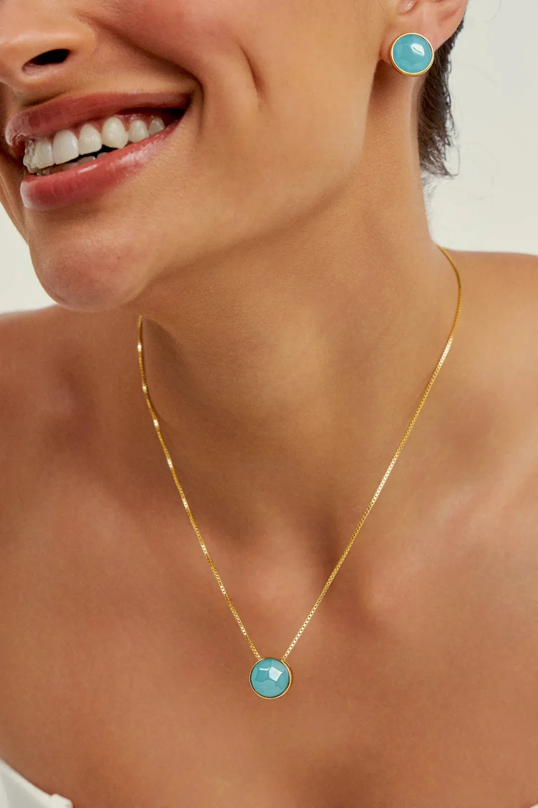 Colar Classic - Ágata Azul Céu — Ouro 18K | Aimer Joias | semijoia feminina pedra natural